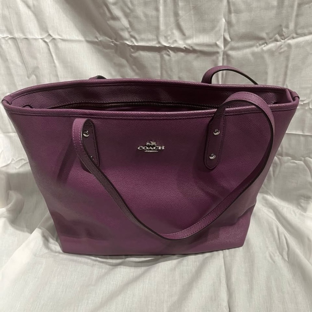 Coach Purple crossgrain leather tote bag
